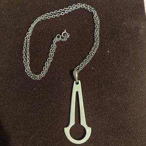 Vintage RARE Necklace Chain with Metal White Enamel Pendant 22" 2 1/2" Pendant